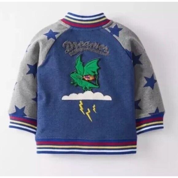 Hanna Andersson Bomber Varsity Jacket Boys 3-6 Months Blue Coat Dragon Patch - Picture 5 of 9